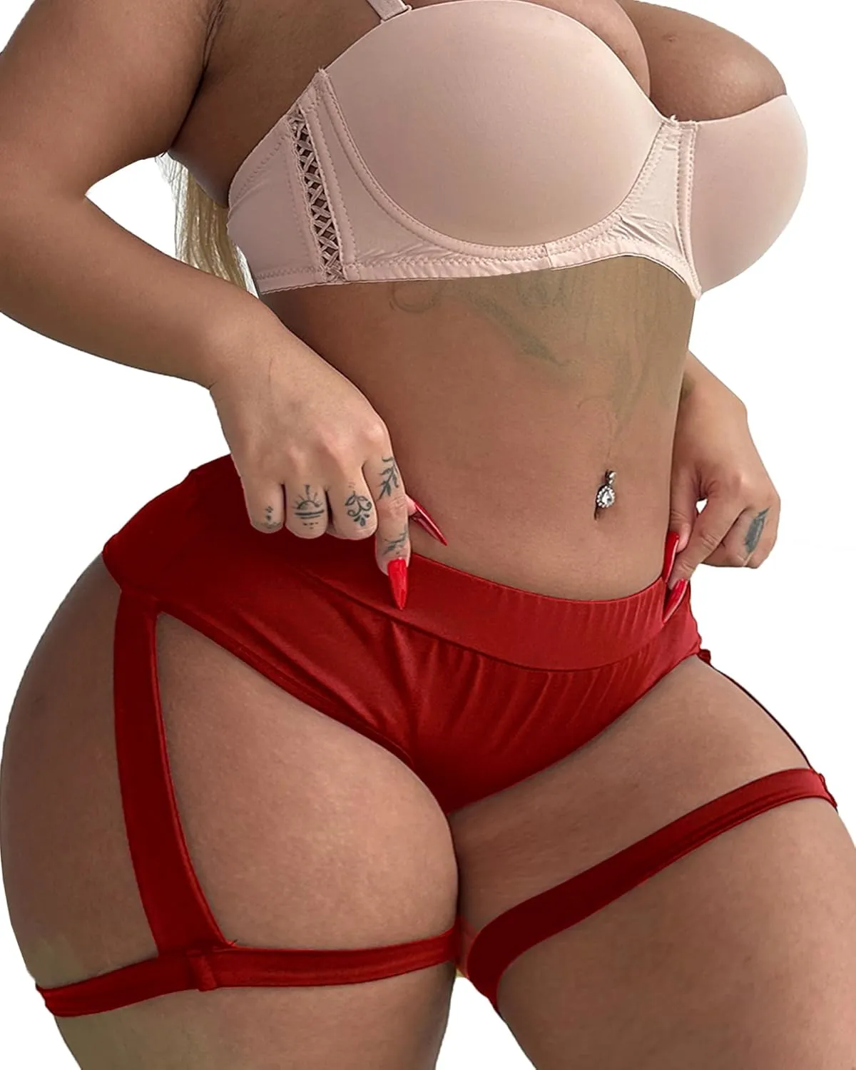 Women's Yoga Shorts with Garters High Waist Slim Sexy Bodycon Booty Dance Hot Pants Bandage Workout Butt Lifting