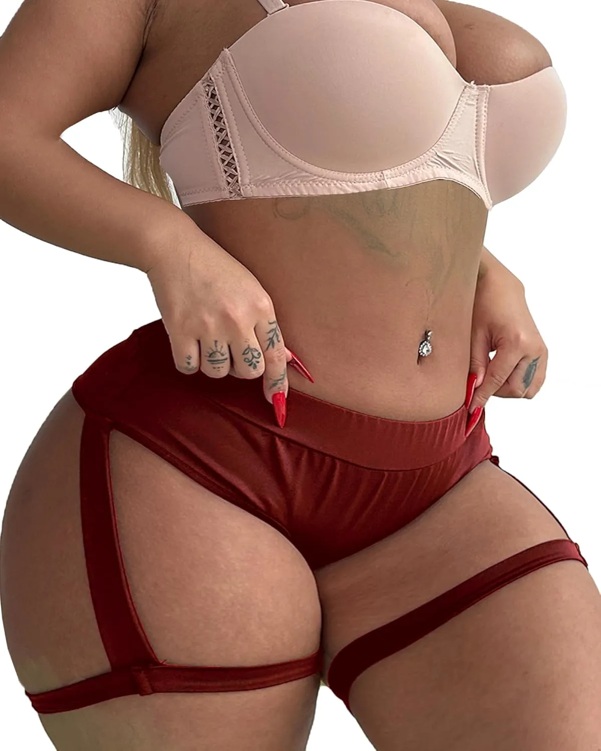 Women's Yoga Shorts with Garters High Waist Slim Sexy Bodycon Booty Dance Hot Pants Bandage Workout Butt Lifting