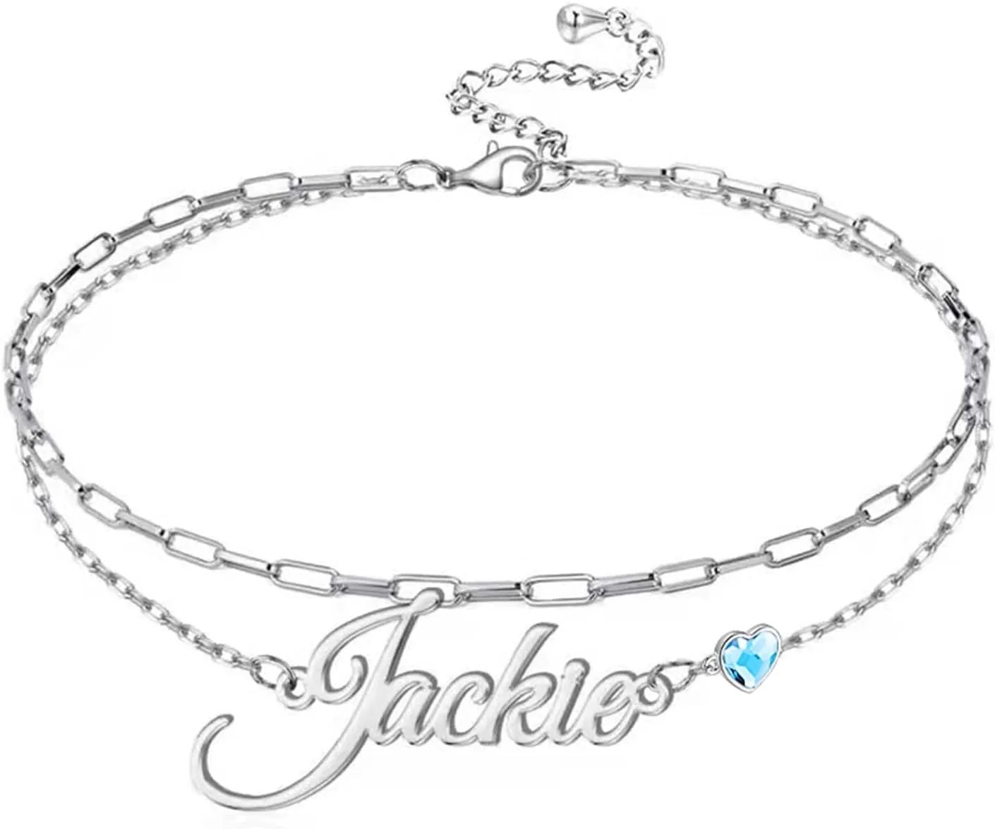 YAFEINI Personalized Name Ankle Bracelet 925 Sterling Sliver Double Layered Customized Name Ankle Bracelet Layered Chain Custom Jewelry Gifts for Women