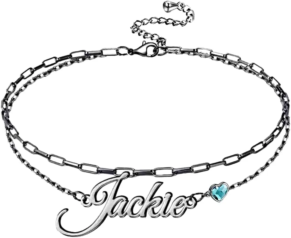 YAFEINI Personalized Name Ankle Bracelet 925 Sterling Sliver Double Layered Customized Name Ankle Bracelet Layered Chain Custom Jewelry Gifts for Women