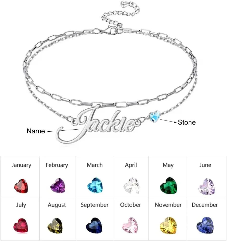 YAFEINI Personalized Name Ankle Bracelet 925 Sterling Sliver Double Layered Customized Name Ankle Bracelet Layered Chain Custom Jewelry Gifts for Women