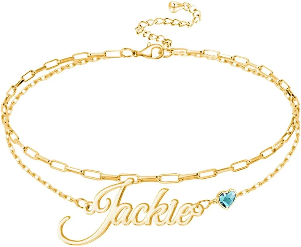 YAFEINI Personalized Name Ankle Bracelet 925 Sterling Sliver Double Layered Customized Name Ankle Bracelet Layered Chain Custom Jewelry Gifts for Women