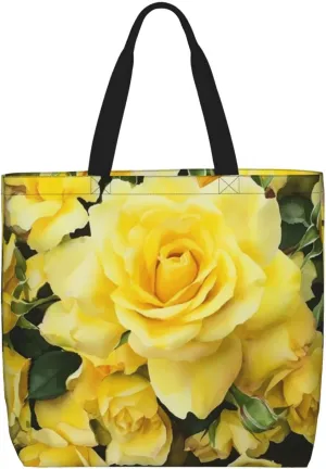 Yellow Rose Tote Bag for Women Hobo Handbags with Zipper Large Shoulder Bag Shopping Bags Travel Purse