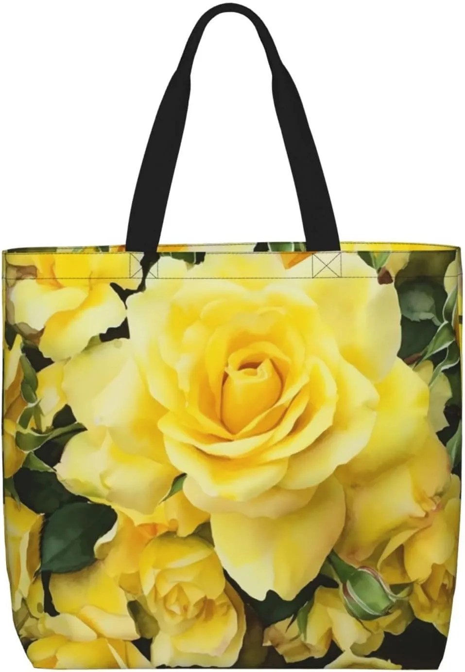 Yellow Rose Tote Bag for Women Hobo Handbags with Zipper Large Shoulder Bag Shopping Bags Travel Purse