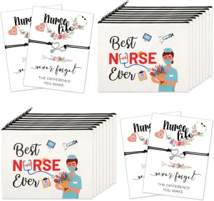 Yinkin 32 Pcs Nurse Appreciation Gift 2025 for Nurse Week 16 Canvas Makeup Cosmetic Bags Survival Kit and 16 Blessing Card Bracelets, Christmas Medical Staff Practitioner Gift for Women(Elegant)