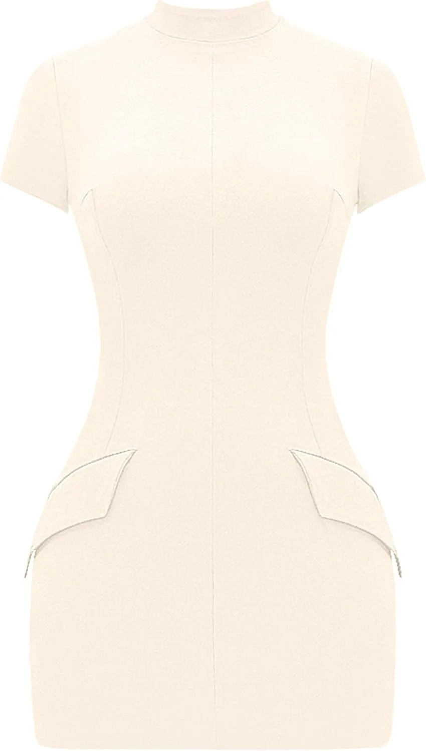 YMDUCH Women's Short Sleeve Mock Turtle Neck Bodycon Mini Tank Short Party Dress