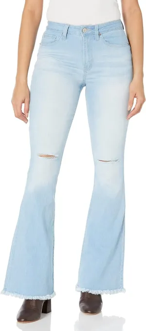 YMI Womens High-Rise Flare Jean with Frayed Hem-Long Inseam