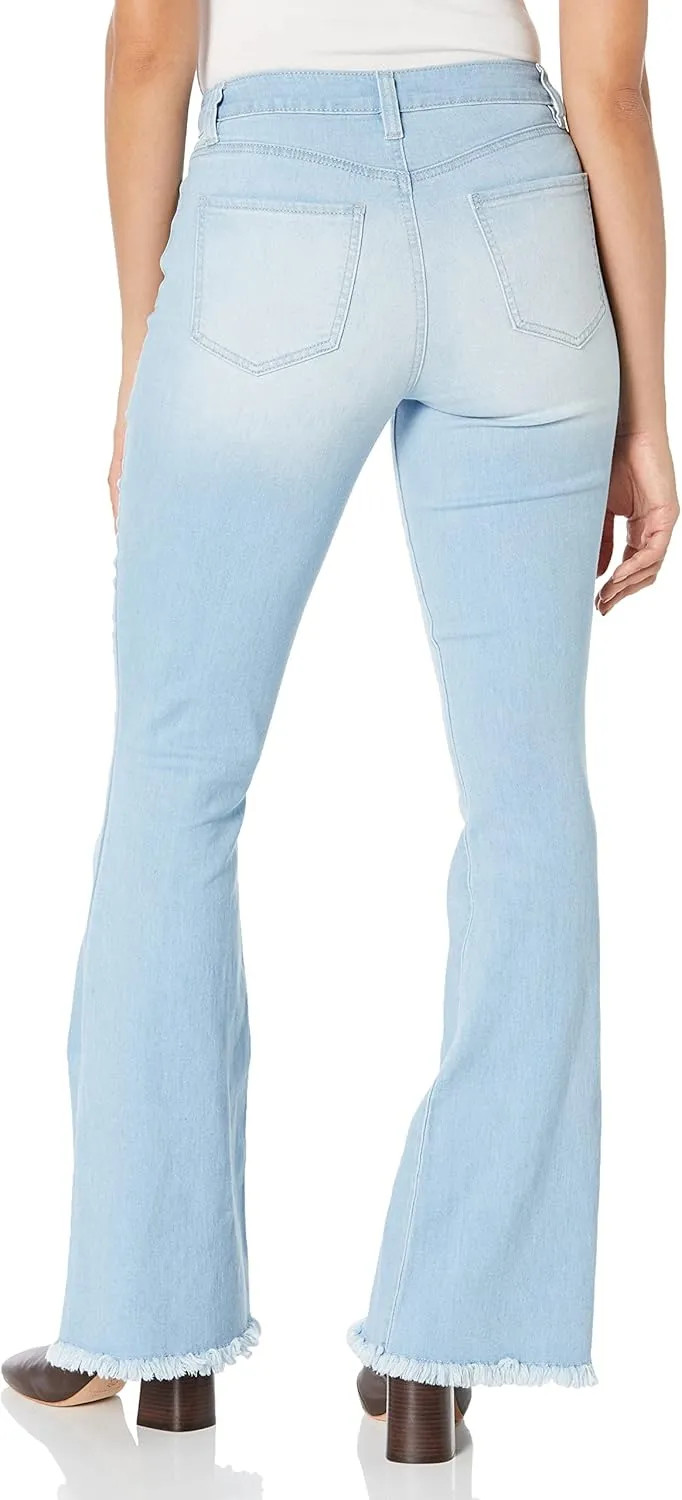 YMI Womens High-Rise Flare Jean with Frayed Hem-Long Inseam
