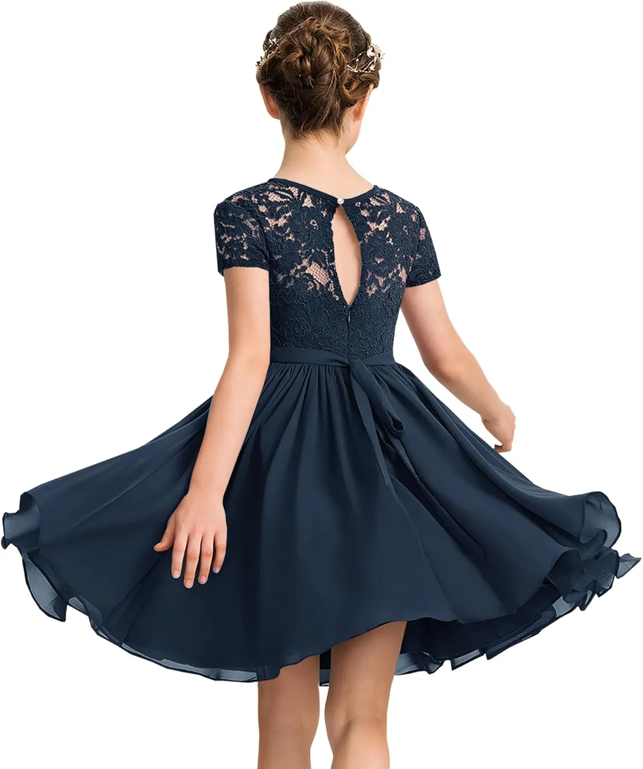 YOVION Flower Girls Dress Crew Neck Elegant Lace A-Line Formal Wedding Party Dresses for 6-12 Years