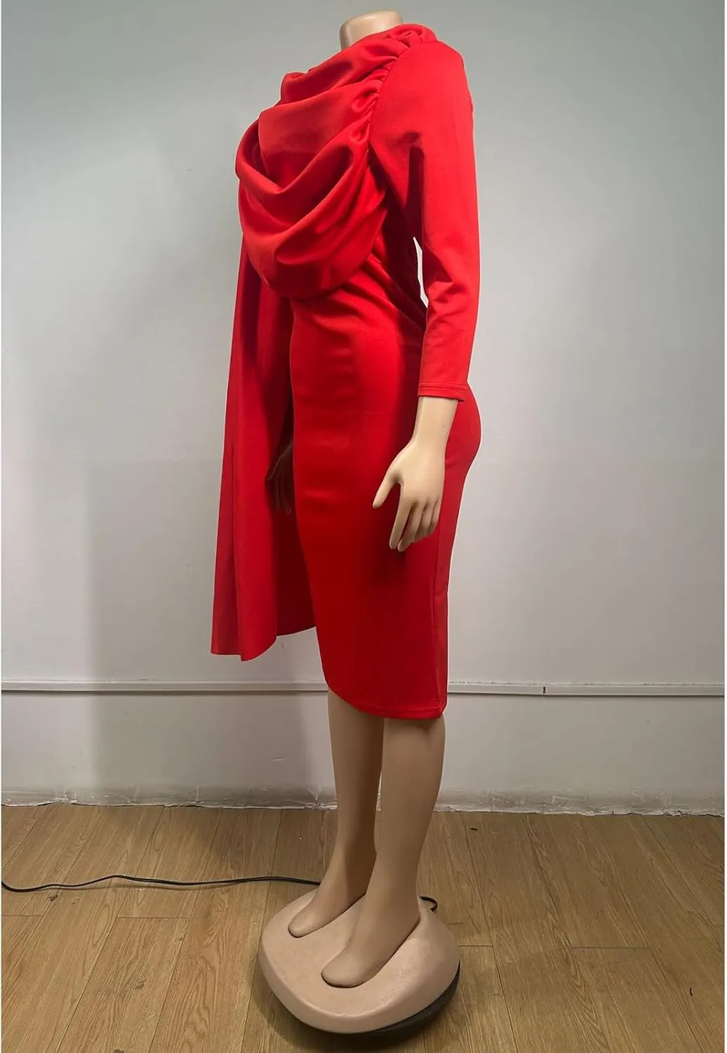 Yuopeid Women's Elegant Mock Neck Long Sleeve Bodycon Dress Fashion Ruched Cape Dress Cocktail Party Plus Size Midi Dress