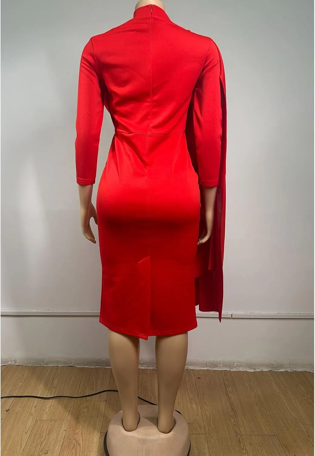 Yuopeid Women's Elegant Mock Neck Long Sleeve Bodycon Dress Fashion Ruched Cape Dress Cocktail Party Plus Size Midi Dress