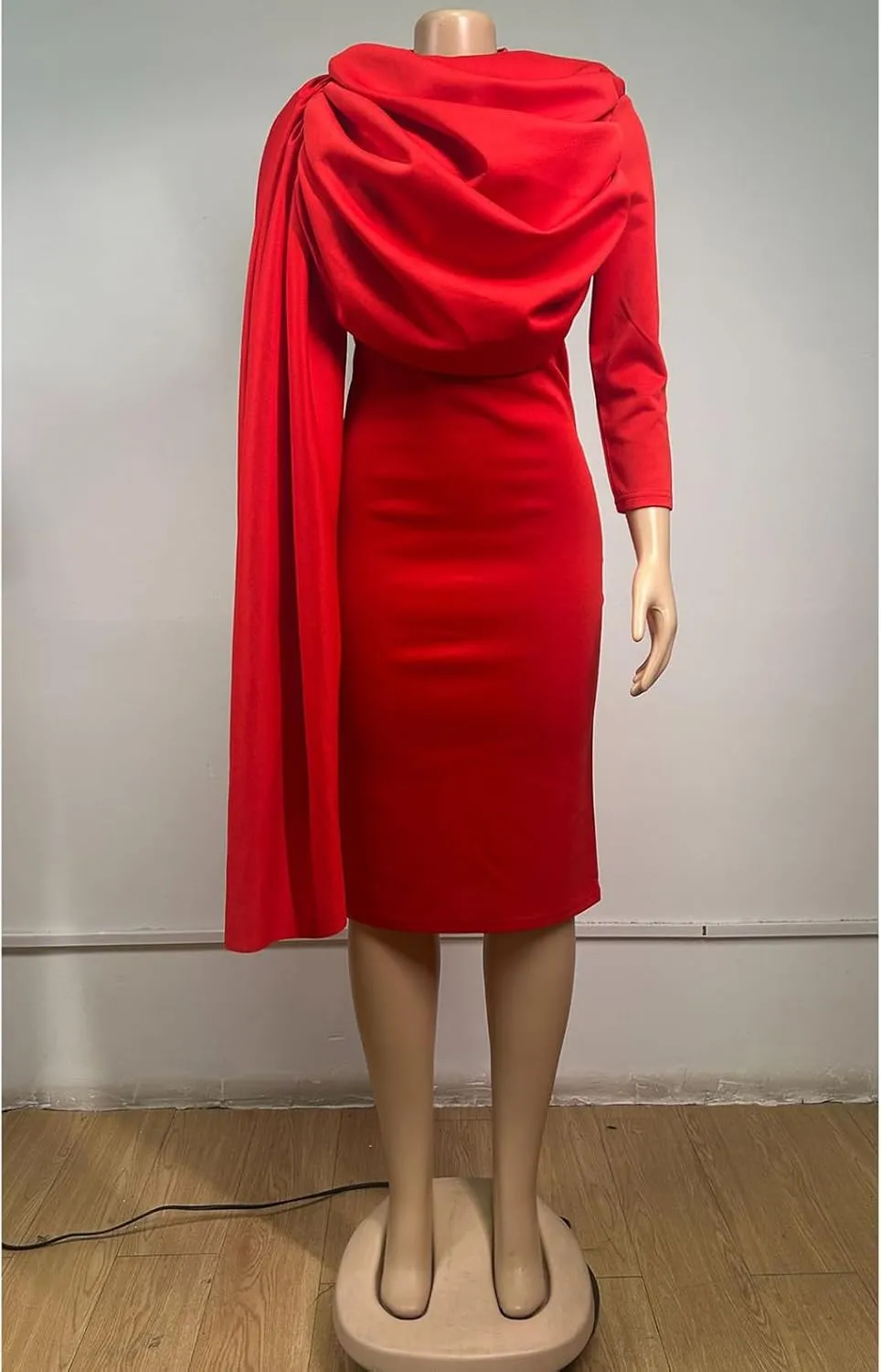 Yuopeid Women's Elegant Mock Neck Long Sleeve Bodycon Dress Fashion Ruched Cape Dress Cocktail Party Plus Size Midi Dress