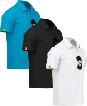 ZITY 3 Pack Mens Polo Shirt Short Sleeve Sports Performance Business Casual Golf Shirts for Men Collared Tactical T-Shirts