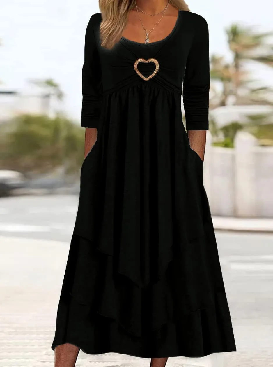 ZOCAVIA Women's Maxi Dress Puff Sleeve Elegant Flowy Ruffle Cowlneck Dress High Waist Basic Loose Fit Dresses