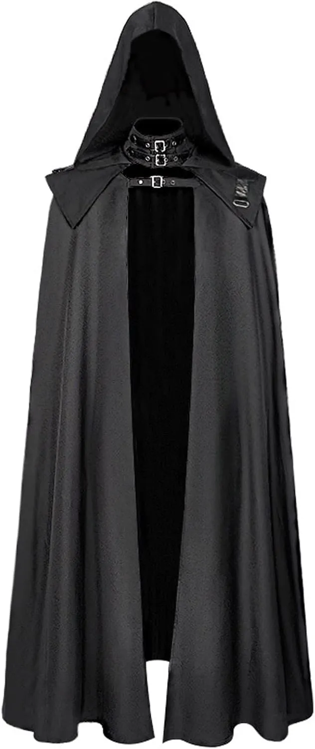 ZYXTIM 2 Pieces Set Mens Vintage Gothic Hooded Cape Robe Cloak Plus Size Mediveral Wizard Halloween Cosplay Costume
